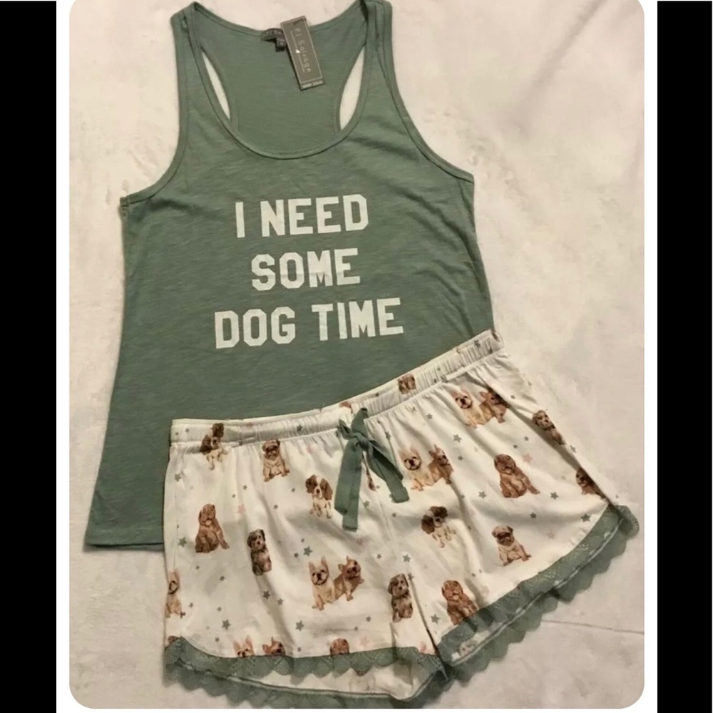 NWT PJ Salvage “I Need Some Dog Time” Tank & Shorts PJ Set, Large